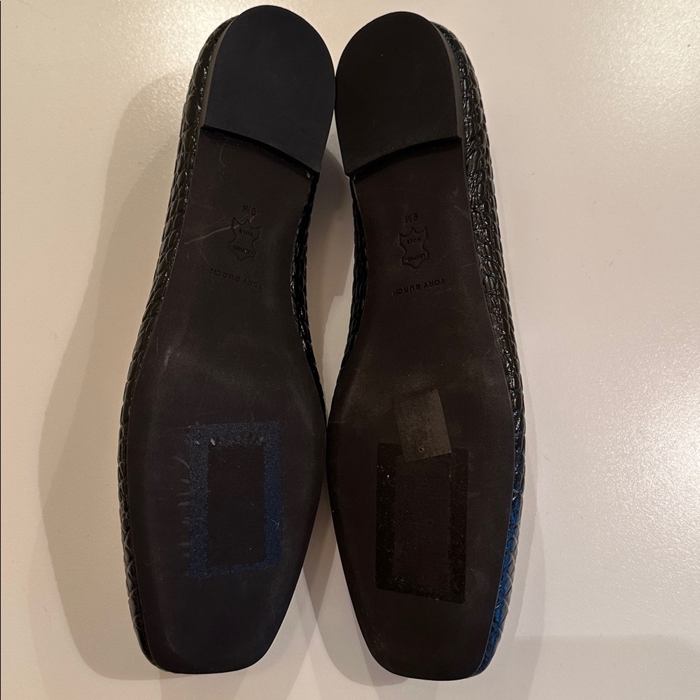 New Tory Burch Black Croc-Embossed Flats. Size 9. - Picture 8 of 10